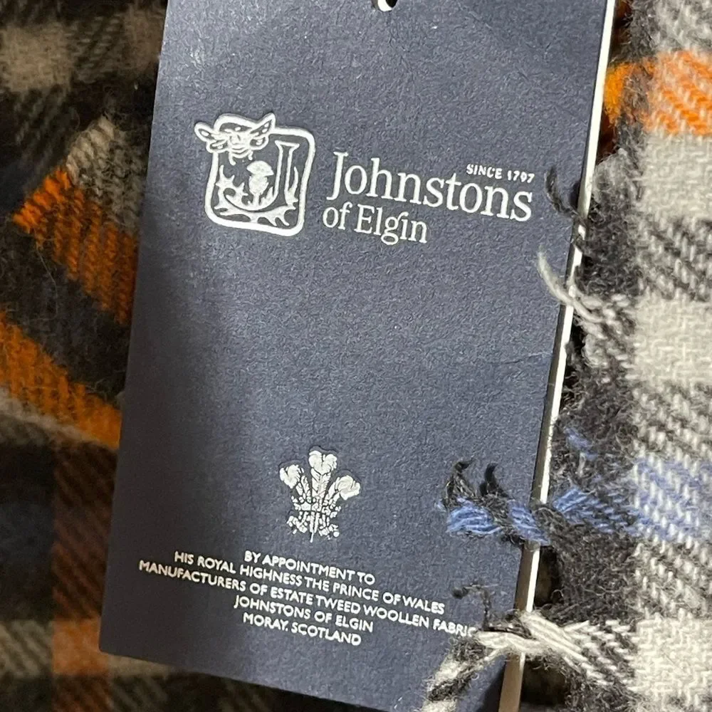 Johnstons of Elgin Blue and Orange Plaid Scarf
